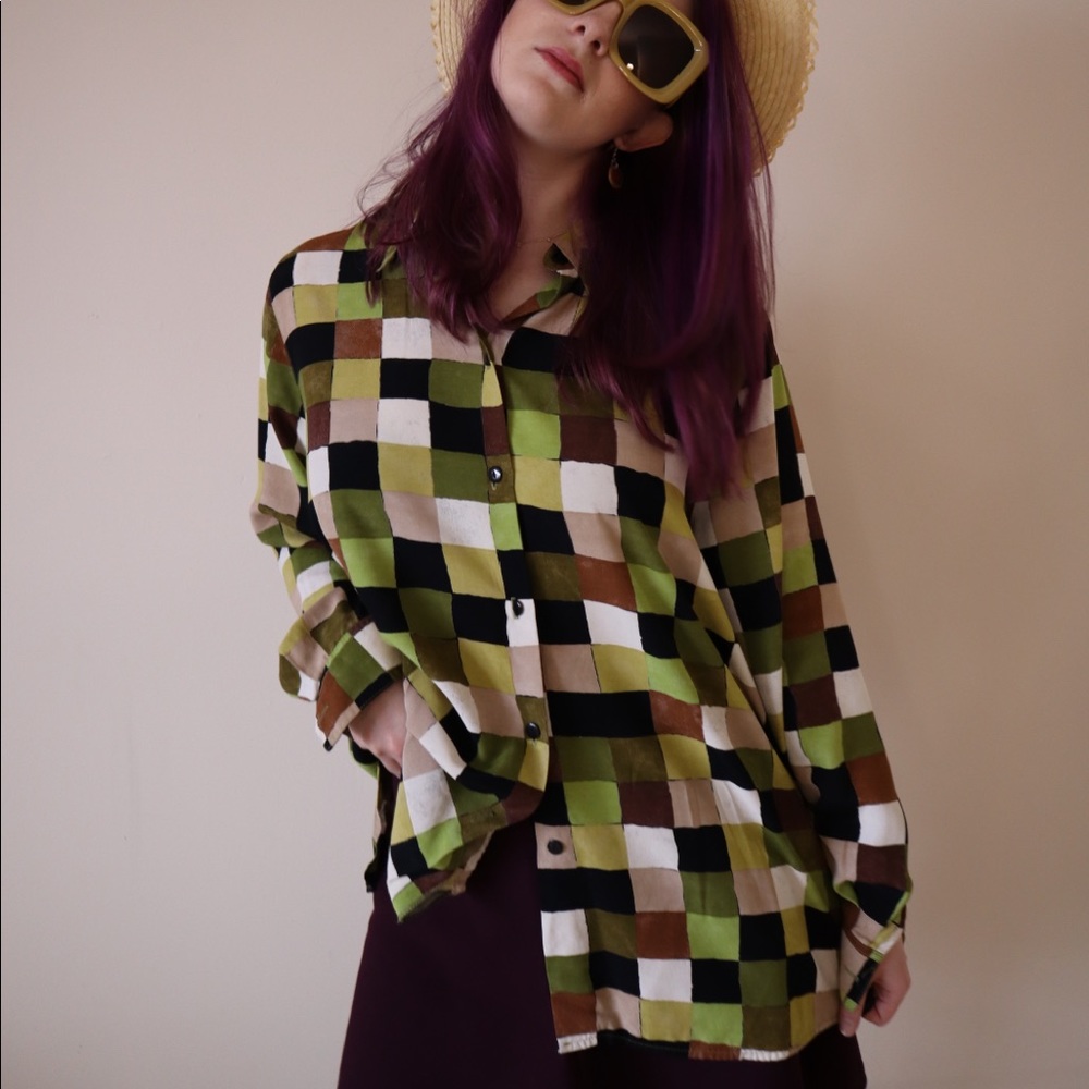 Multicoloured square button down shirt